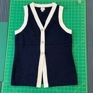 a new day Navy and White Sleeveless Knit Button Front Sweater/vest/tunic, size L